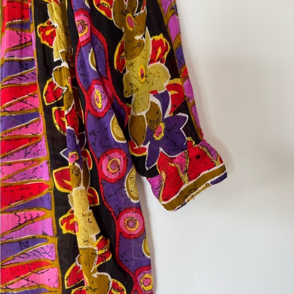 Vintage 90s La Femme India Cotton Gauze Floral Abstract Oversized Button Shirt M - Picture 6 of 11